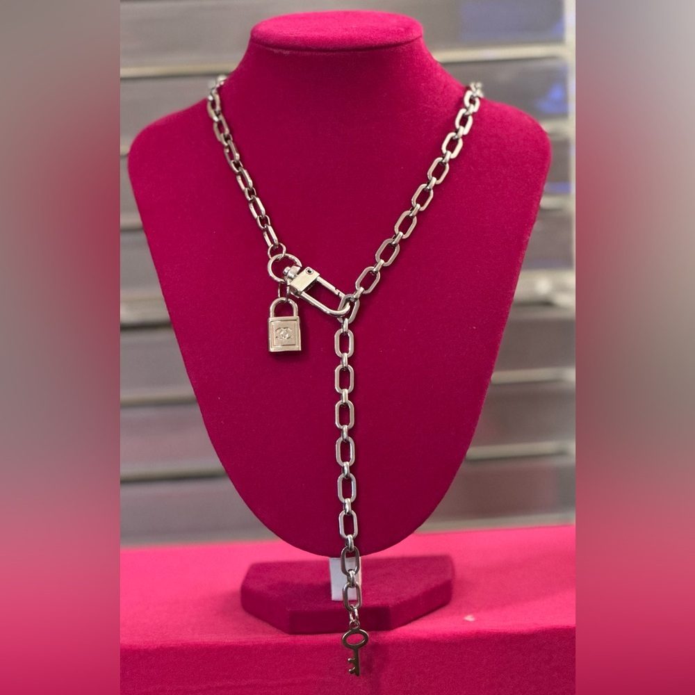 Upcycled CC luxury charm necklace -silver